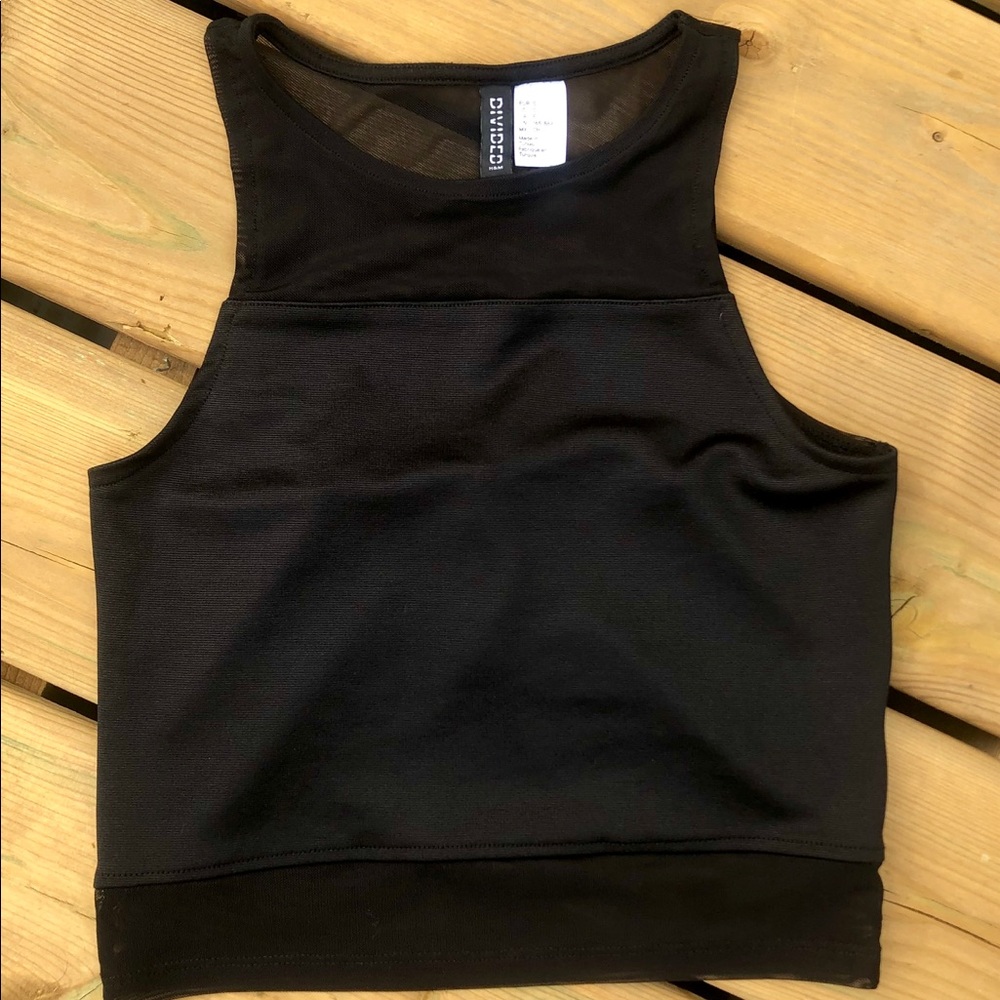 H&M Cropped Black Tank with Meshing